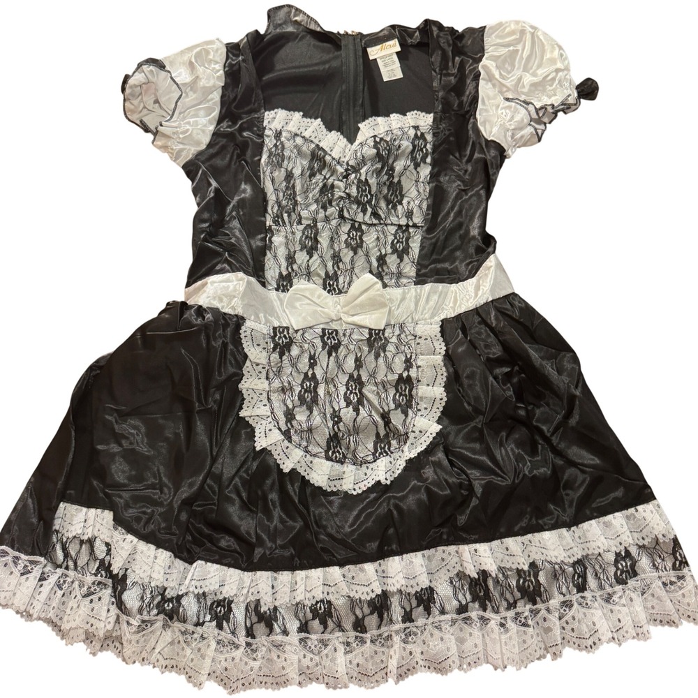 Alexa French Maid Blck Wht Lace Satin Dress Headpiece Sexy Halloween Costume L
